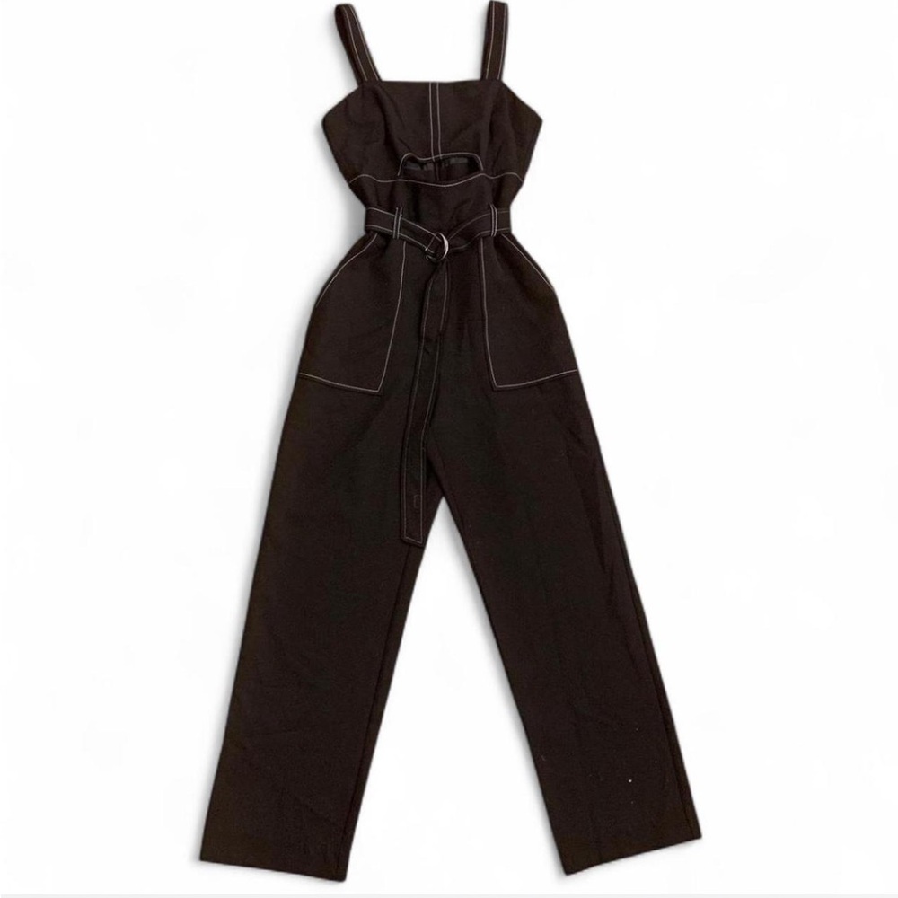 Topshop PETITE Black Strappy Belted Jumpsuit